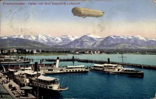 Ak Friedrichshafen am Bodensee, Hafen, Zeppelin