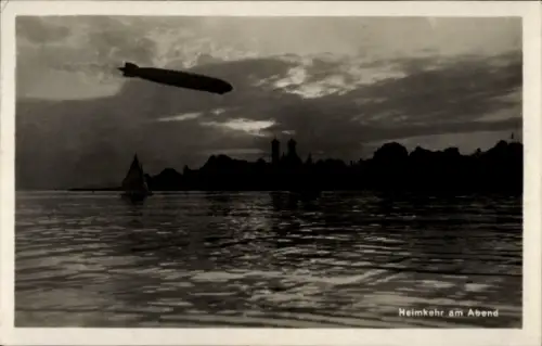 Ak Friedrichshafen am Bodensee, Zeppelin Luftschiff, Heimkehr am Abend