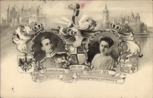 Wappen Ak Hochzeit Kronprinz Wilhelm von Preußen, Kronprinzessin Cecilie von Preußen