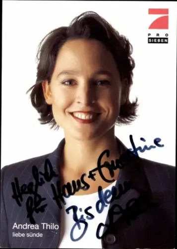 Autogrammkarte Moderatorin Andrea Thilo, Portrait, Autogramm