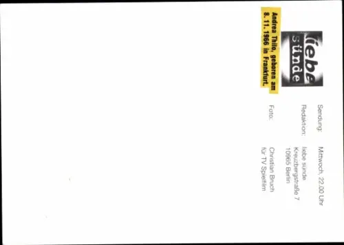 Autogrammkarte Moderatorin Andrea Thilo, Portrait, Autogramm