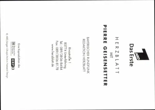 Autogrammkarte Moderator Pierre Geisensetter, Portrait, Autogramm