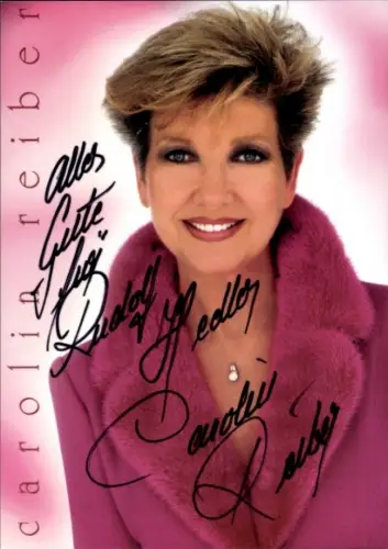 Autogrammkarte Moderatorin Carolin Reiber, Portrait, Autogramm