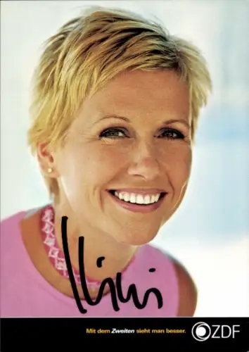 Autogrammkarte Moderatorin Andrea Kiewel, Portrait, Autogramm