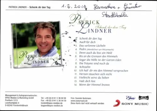 Autogrammkarte Sänger Patrick Lindner, Portrait, Autogramm