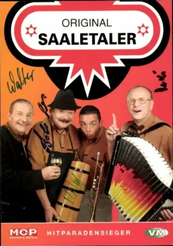 Autogrammkarte Musikgruppe Original Saaletaler, Portrait, Autogramme