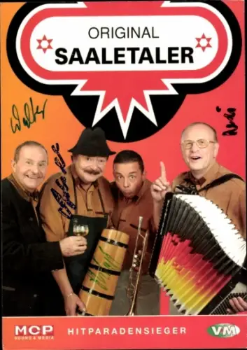 Autogrammkarte Musikgruppe Original Saaletaler, Portrait, Autogramme