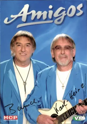 Autogrammkarte Gesangsduo Amigos, Portrait, Autogramme