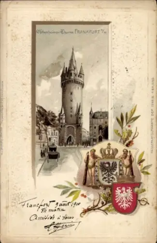 Präge Wappen Litho Frankfurt am Main, Eschenheimer Turm
