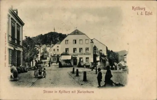 Ak Kyllburg in der Eifel Rheinland Pfalz, Straße mit Marienturm