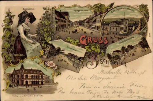 Litho Bischwiller Bischweiler Elsass Bas Rhin, Elsässerin, Bahnhofstraße