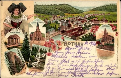 Litho Rothau Elsass Bas Rhin, Museum, Kirche, Elsässerin