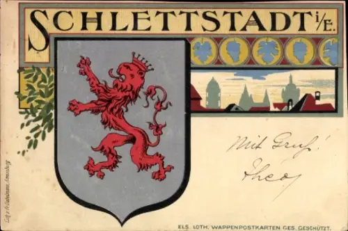 Wappen Litho Sélestat Schlettstadt Elsass Bas Rhin, Stadtwappen