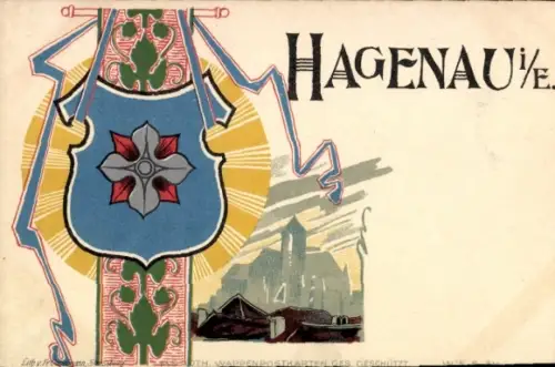 Wappen Litho Haguenau Hagenau im Elsass Bas Rhin, Stadtwappen