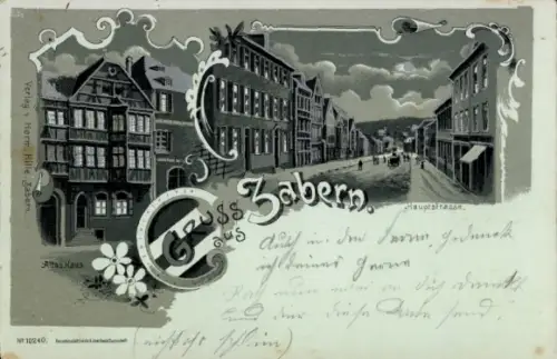 Mondschein Litho Saverne Zabern Elsass Bas Rhin, Hauptstraße, Altes Haus