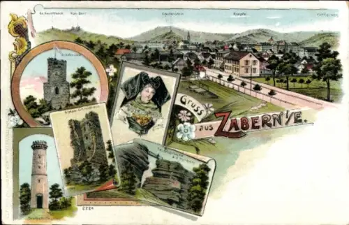 Litho Saverne Zabern Elsass Bas Rhin, Château du Haut-Barr, Burg Hohbarr, Elsässerin