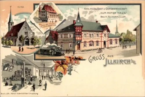 Litho Illkirch Graffenstaden Grafenstaden Elsass Bas Rhin, Hotel-Restaurant Zum roten Haus