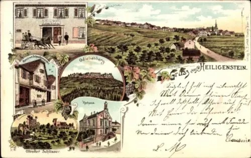 Litho Heiligenstein Elsass Bas Rhin, Gesamtansicht, Rathaus, Schlösser