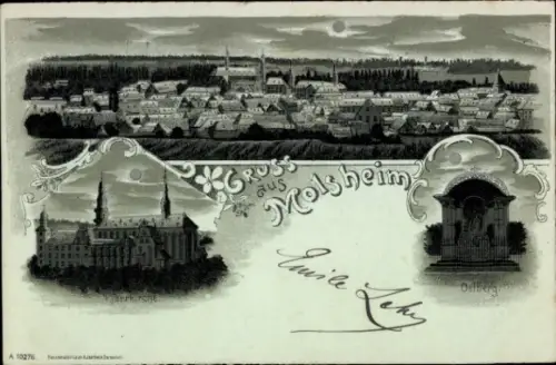 Mondschein Litho Molsheim Elsass Bas Rhin, Gesamtansicht, Pfarrkirche, Ölberg