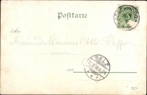 Litho Rœschwoog Roeschwoog Röschwoog Elsass Bas Rhin, Kirche, Gasthaus zur Rosa