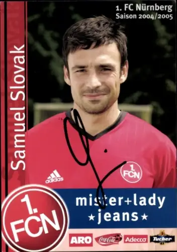 Autogrammkarte Samuel Slovak, 1. FC Nürnberg, 2004/2005, Portrait, Autogramm