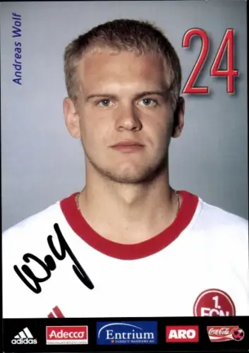 Autogrammkarte Andreas Wolf, 1. FC Nürnberg, Portrait, Autogramm