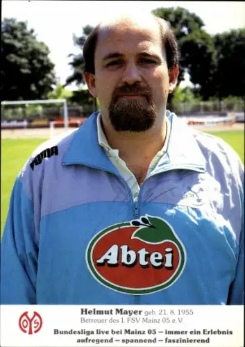 Autogrammkarte Helmut Mayer, Betreuer, 1. FSV Mainz 05, Portrait, Autogramm