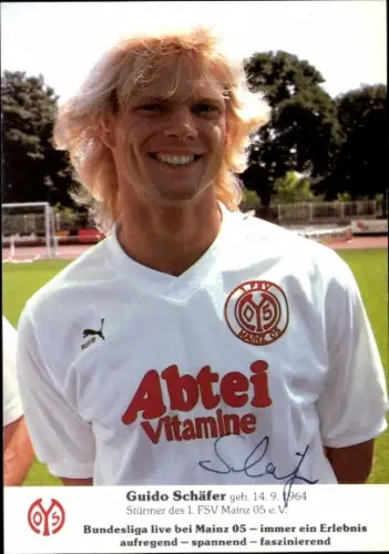 Autogrammkarte Guido Schäfer, Stürmer, 1. FSV Mainz 05, Portrait, Autogramm