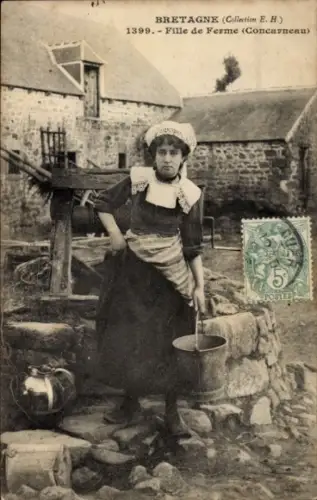 Ak Concarneau Finistère, Frau in bretonischer Tracht