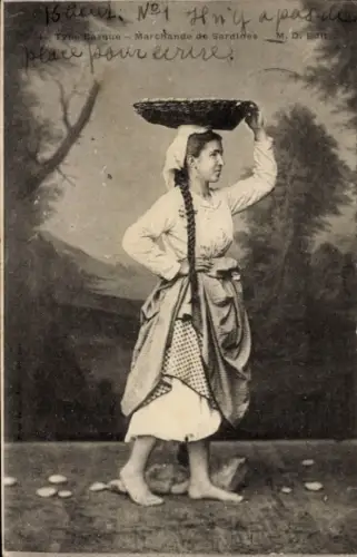 CPA Type Basque, Marchande de Sardines