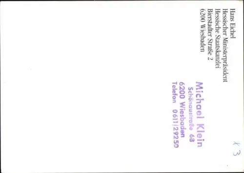 Autogrammkarte Politiker Hans Eichel, Portrait, Autogramm