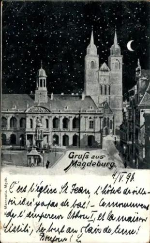 Ak Magdeburg an der Elbe, Gruß aus  Kirche St. Fean, Mond,  Gebäude