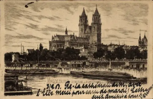 Künstler Ak Jander, Carl, Magdeburg an der Elbe, Dom, Elbe und Fürstenwall