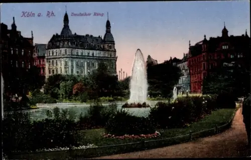 Ak Köln am Rhein, Köln a. Rh., Deutscher Ring, Brunnen, Gebäude, Parkanlage