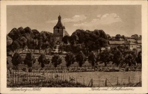 Ak Oldenburg in Holstein, Kirche, Schulhäuser, Bäume, Landschaft, Oldenburg i. Holst