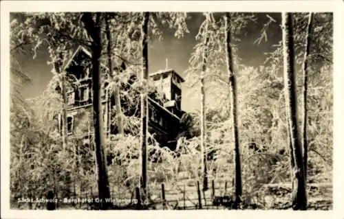 Ak Ostrau Bad Schandau Sächsische Schweiz, Großer Winterberg, Berghotel Gr. Winterberg, verschnei