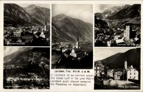 Ak Landeck in Tirol, Gesamtansicht, Landeck mit Schloss, Landeck Rajen, Tirol, Alpenland