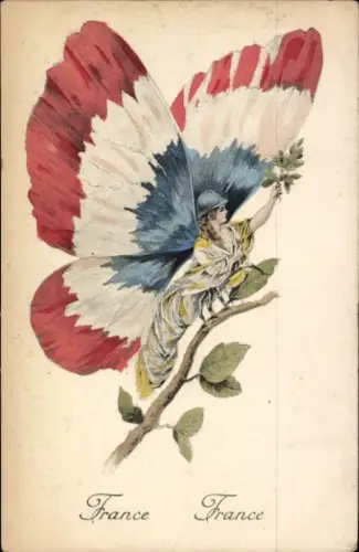 Ak Frau mit Schmetterlingsflügeln, Frankreich