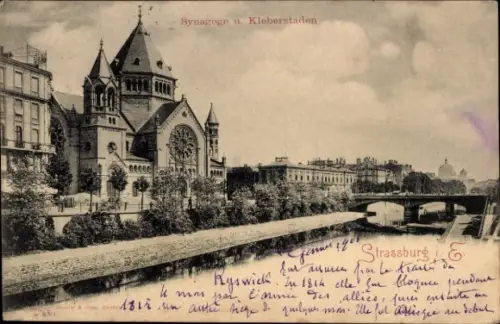 Judaika Ak Straßburg Elsaß Bas Rhin, Synagoge und Kleberstaden