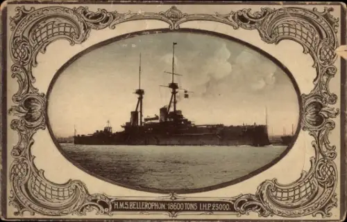 Präge Passepartout Ak Britisches Kriegsschiff, H.M.S. Bellerophon