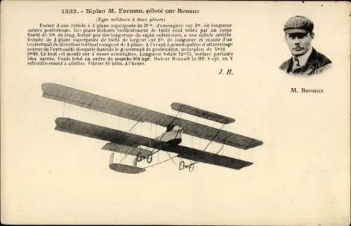 CPA Aviation, Biplan M. Farman pilote par Renaux