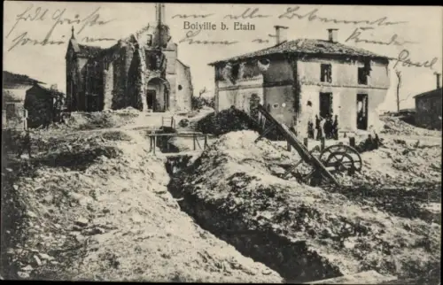 Ak Boiville b. Etain, Blick in den Ort nach dem Krieg