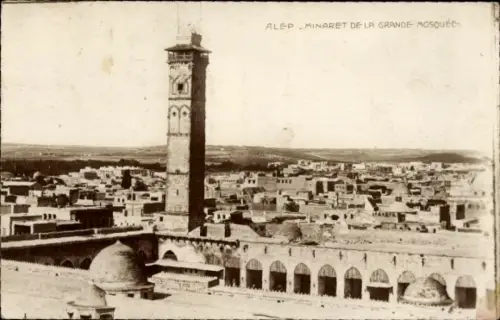 Ak Aleppo Syrien, Minarett der Großen Moschee, Stadtansicht, Aleppo