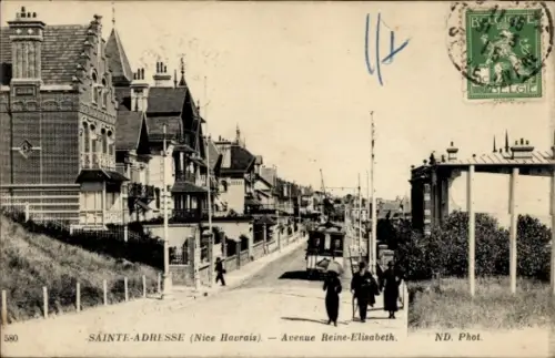 Ak Sainte Adresse Seine Maritime, Nice Havrais, Avenue Reine Elisabeth, tramway