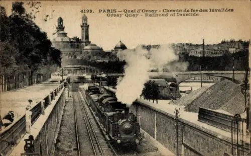 Ak Paris, Boulevard Saint Germain, Dampflok, Quai d'Orsay, Bahnhof,  Chemin de fer des Invalides
