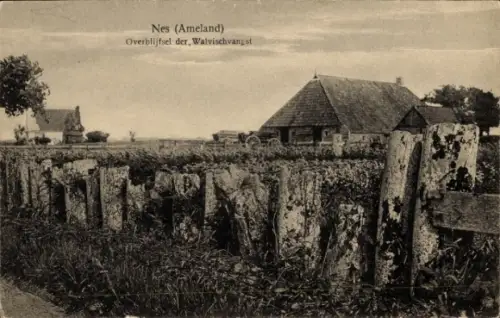 Ak Nes Ameland Friesland Niederlande,  Überreste der Walfangindustrie, ländliche Szene