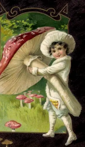 Präge Ak Junge mit Fliegenpilz, Portrait