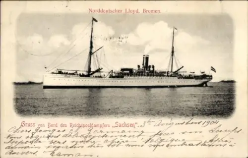 Ak Dampfer Sachsen, Norddeutscher Lloyd Bremen, Reichspostdampfer