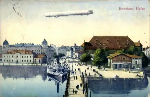 Ak Konstanz am Bodensee, Hafen, Zeppelin