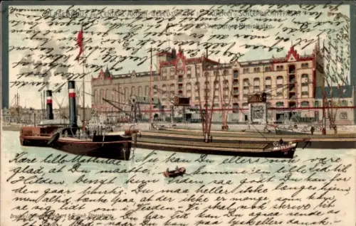 Litho Straßburg Elsass Bas Rhin, Rheinhafen, Dampfer, Lagerhaus